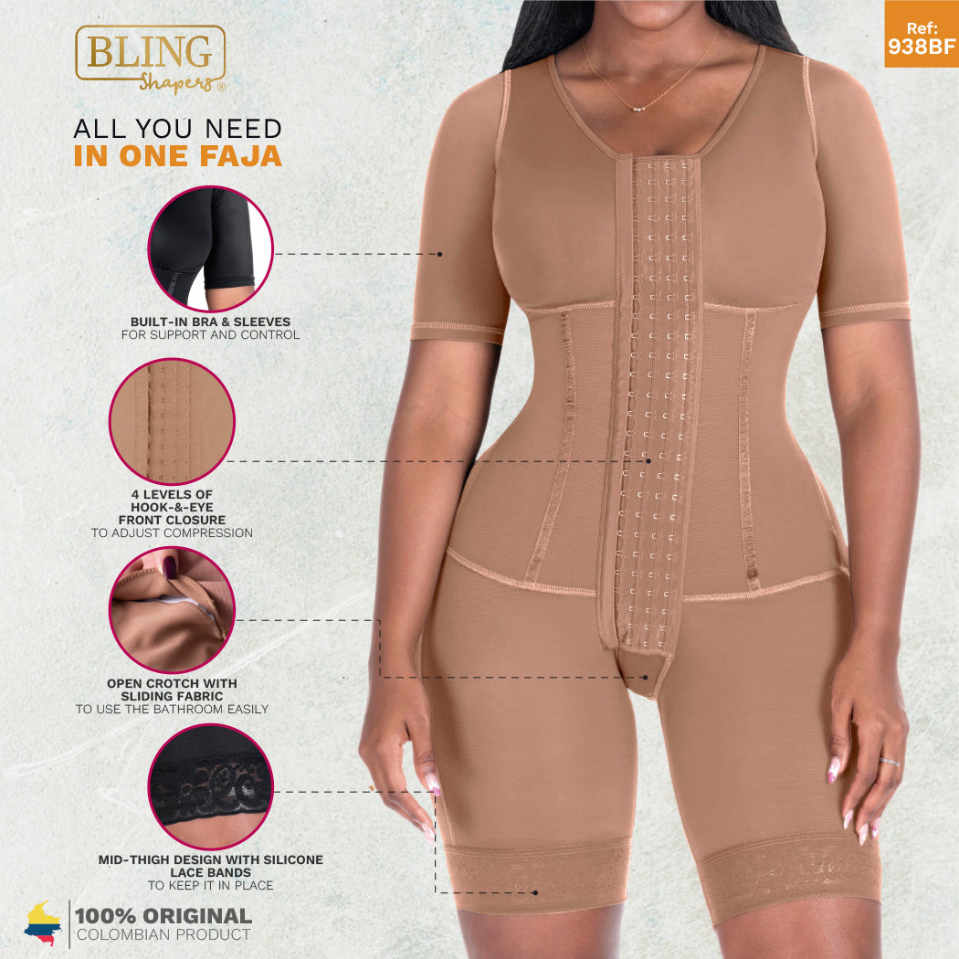 Bling Shapers 938BF Compression Garment With Sleeves and Built-in Bra