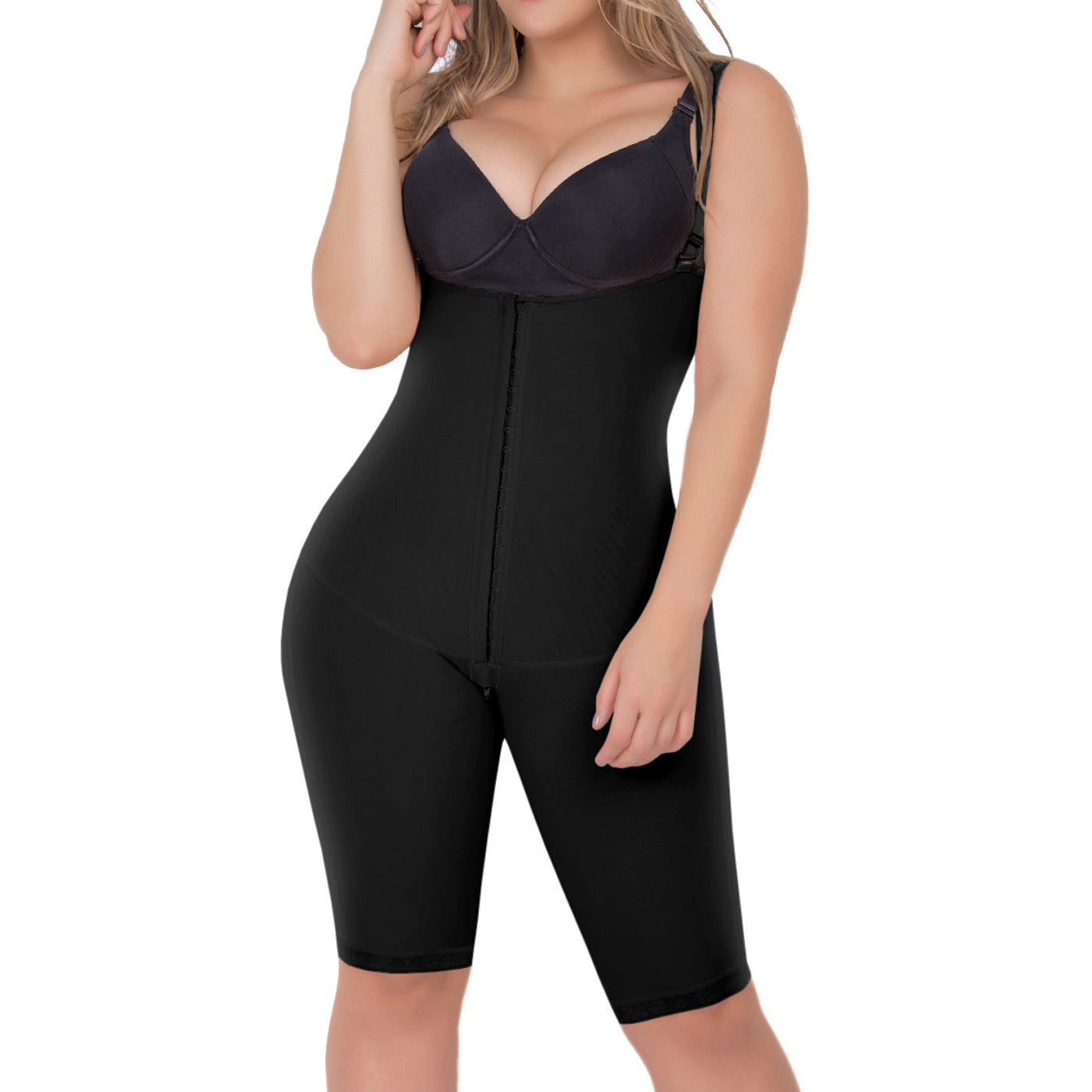 UpLady 6172 Tummy Control Butt Lifter Knee Length Bodysuit Open Bust Powernet