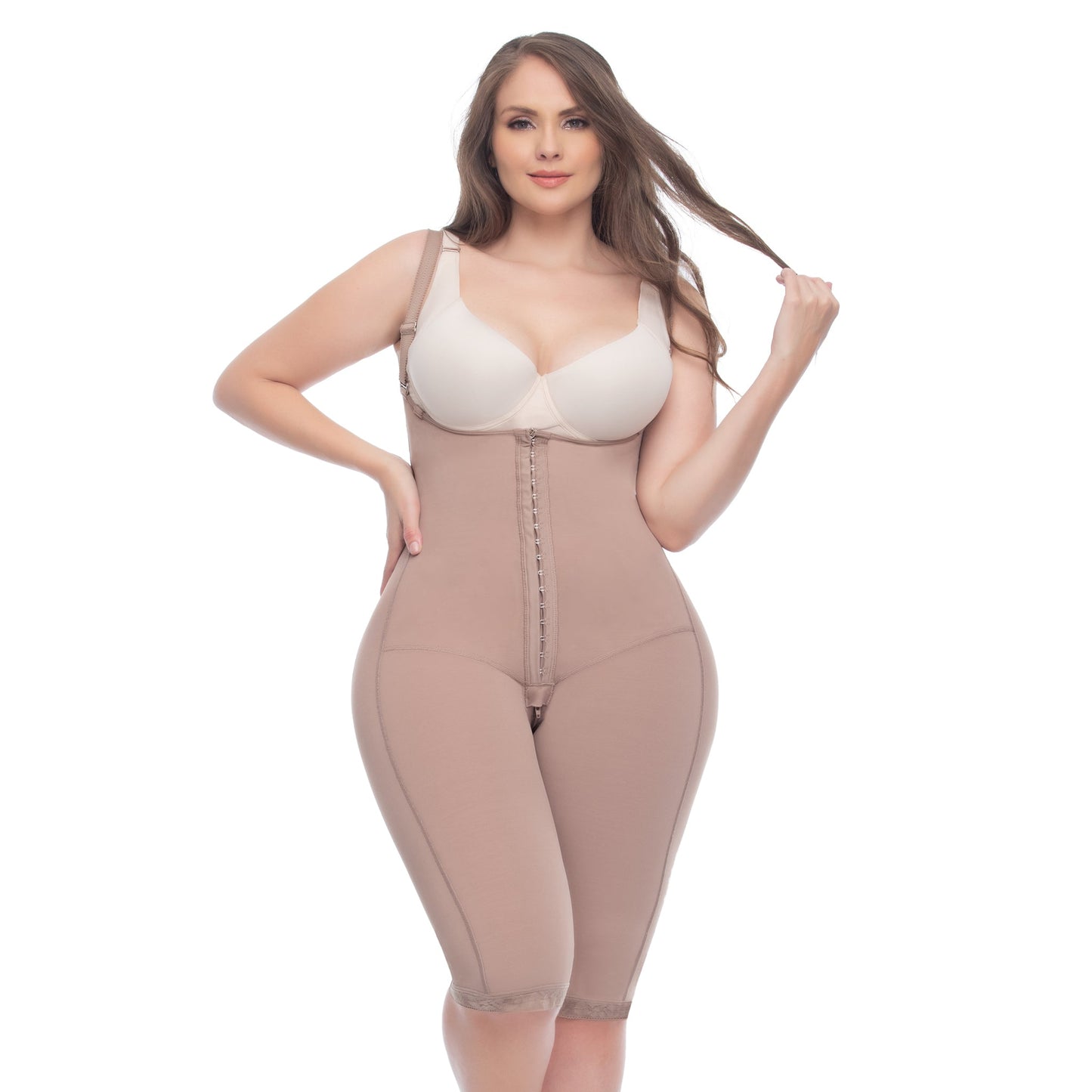 UpLady 6172 Tummy Control Butt Lifter Knee Length Bodysuit Open Bust Powernet