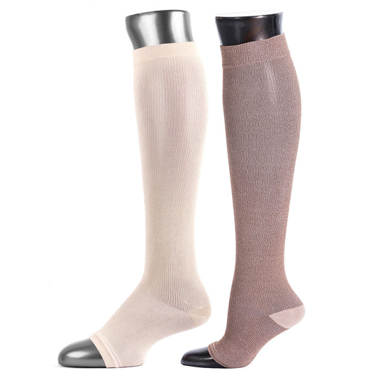 Be Shapy 2 Pack High Support Stockings Open Toes Knee Compression Socks