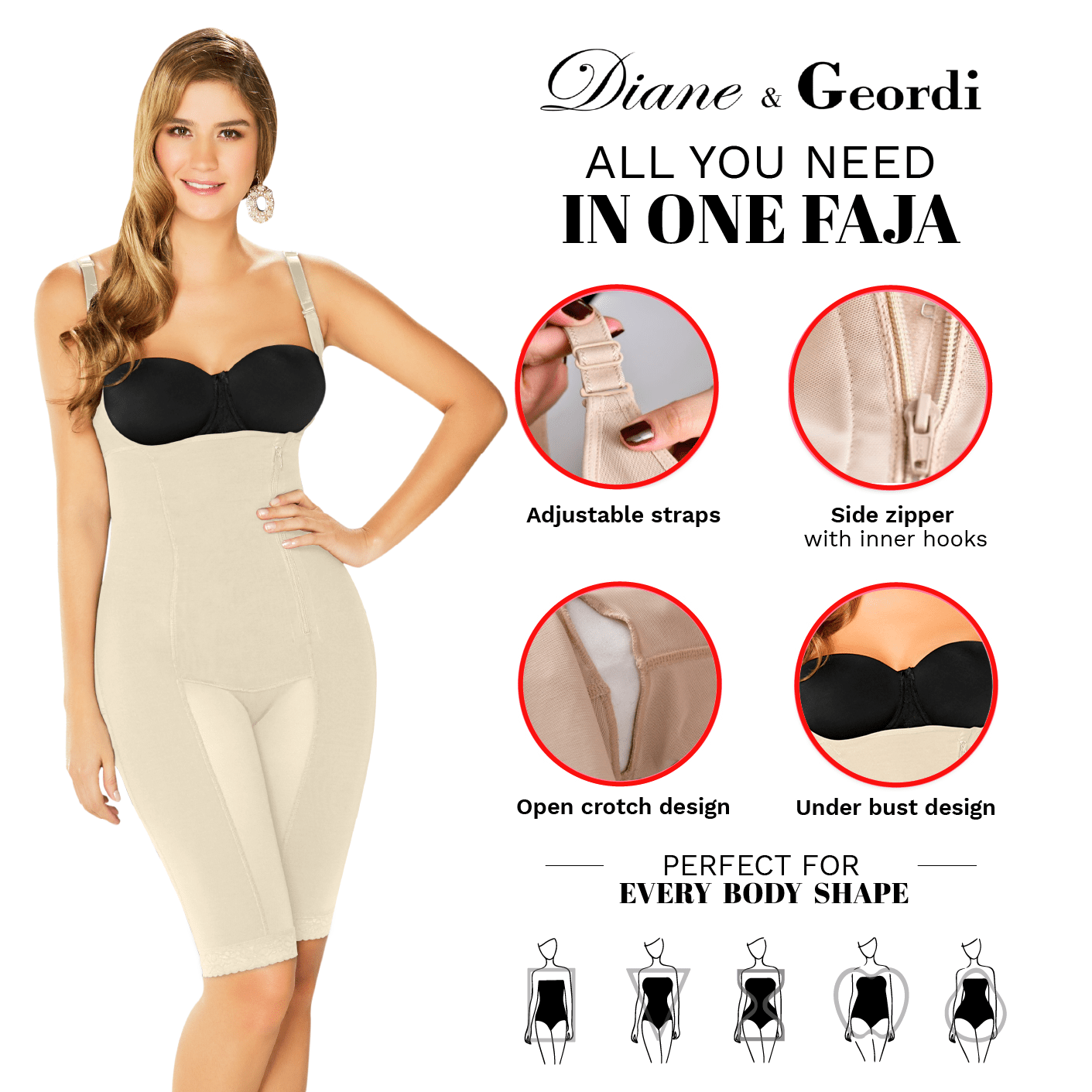 Diane & Geordi 2393  Women's Post Surgery Postpartum Shapewear Firm Tummy Control Full Body Shaper