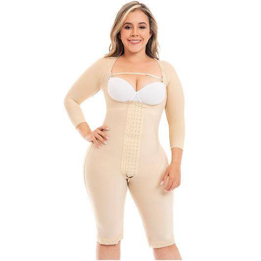Fajas MYD F04474 Women Faja Colombiana Post Surgery & Daily Use Knee Length Shapewear with Sleeves