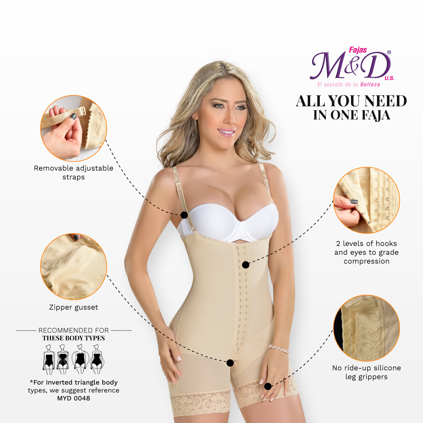 Fajas MYD 0066 Women Strapless Mid Thigh Body Shaper