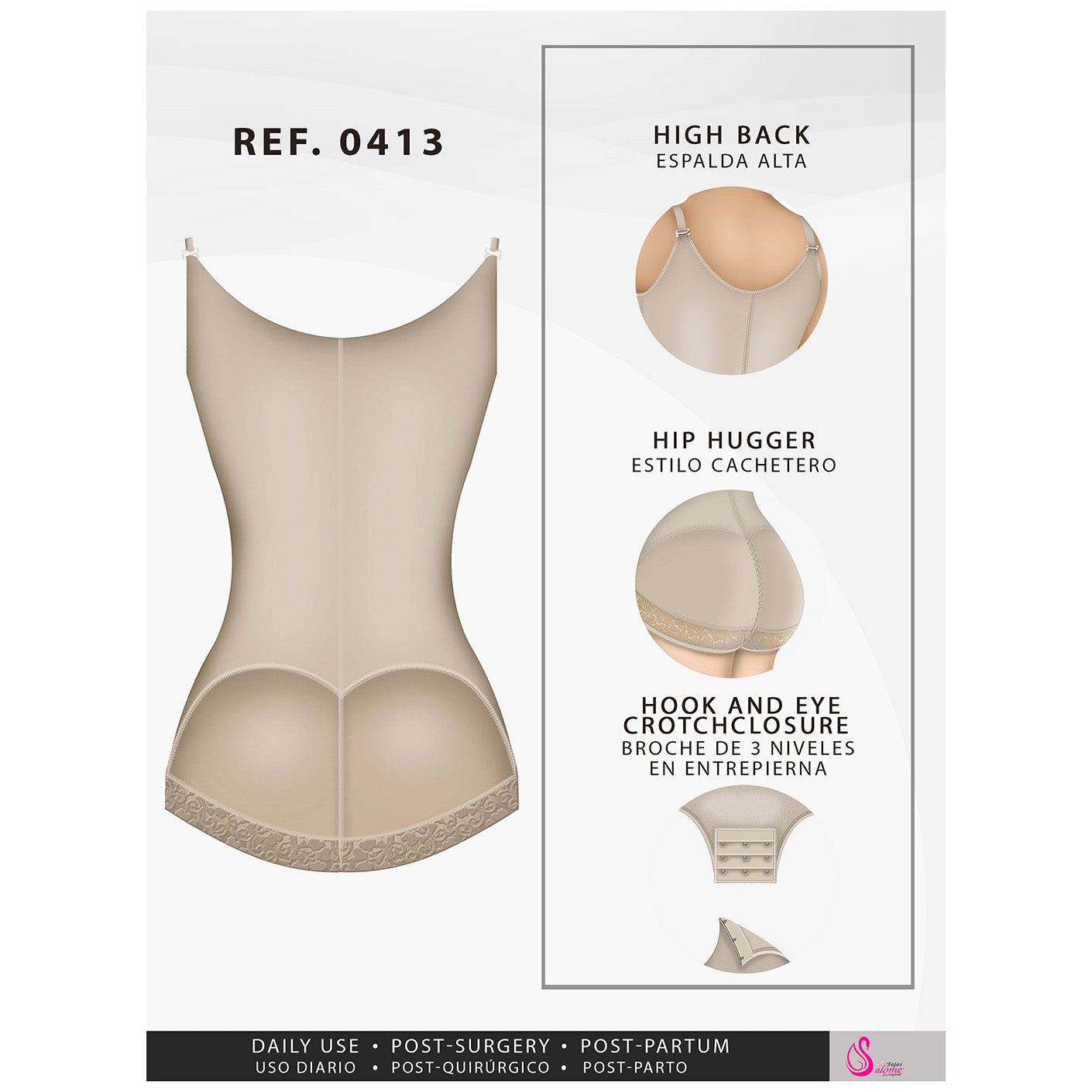 Fajas Salome 0413, Butt Lifter Tummy Control Shapewear for Women, Open  Bust Hiphugger Bodysuit