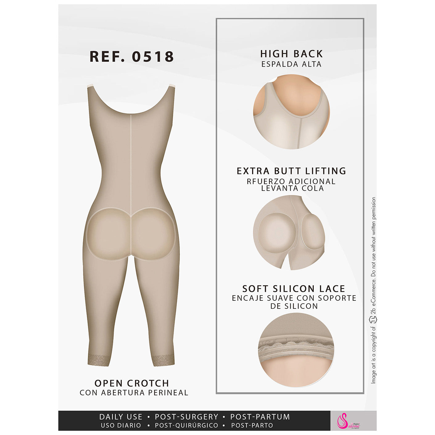 Fajas Salome 0518 | Stage 1 Post Surgery Bodysuit | Knee Length Full Body Shaper for Women | Powernet - Pal Negocio