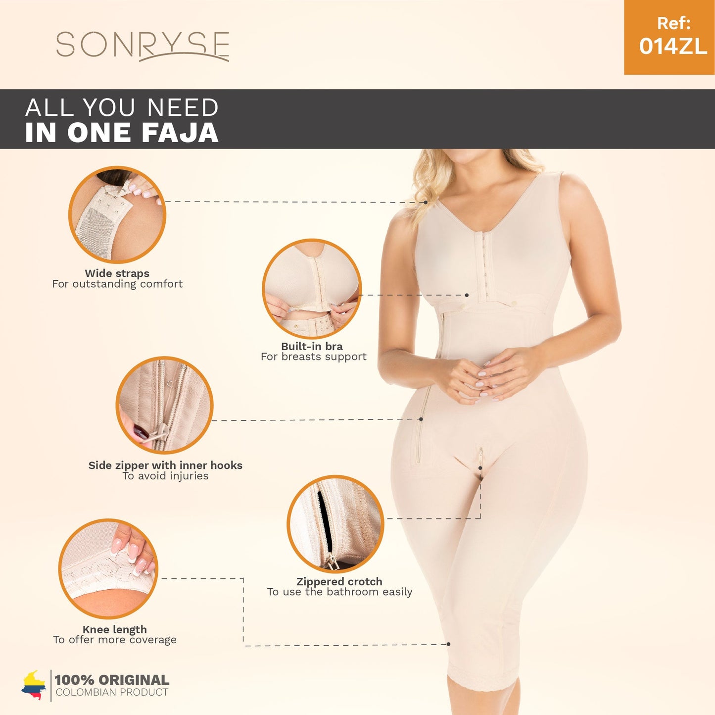 SONRYSE 014ZL  Post Surgery and Postpartum Use Shapewear Knee Length 