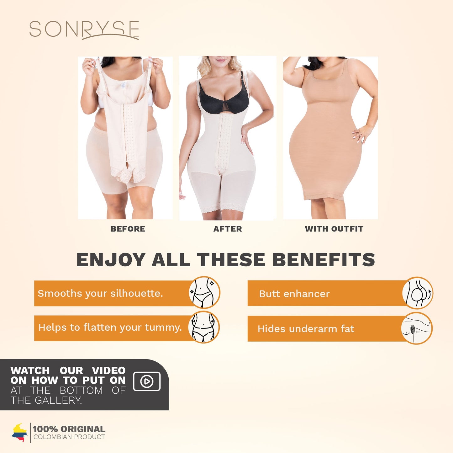 SONRYSE 048BF  Post Surgery Open Bust Shapewear Compression Garment Mid Thigh Girdle For Post Surgery And  Postpartum