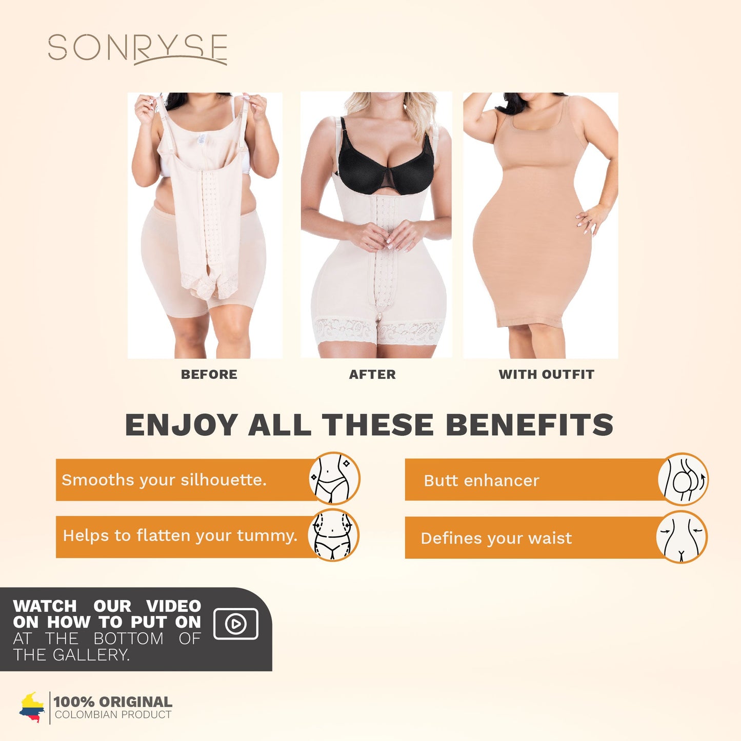 SONRYSE 068BF  Postpartum & Post Surgery Tummy Tuck Lipo Compression Garment Open Bust Short Shapewear Bodysuit