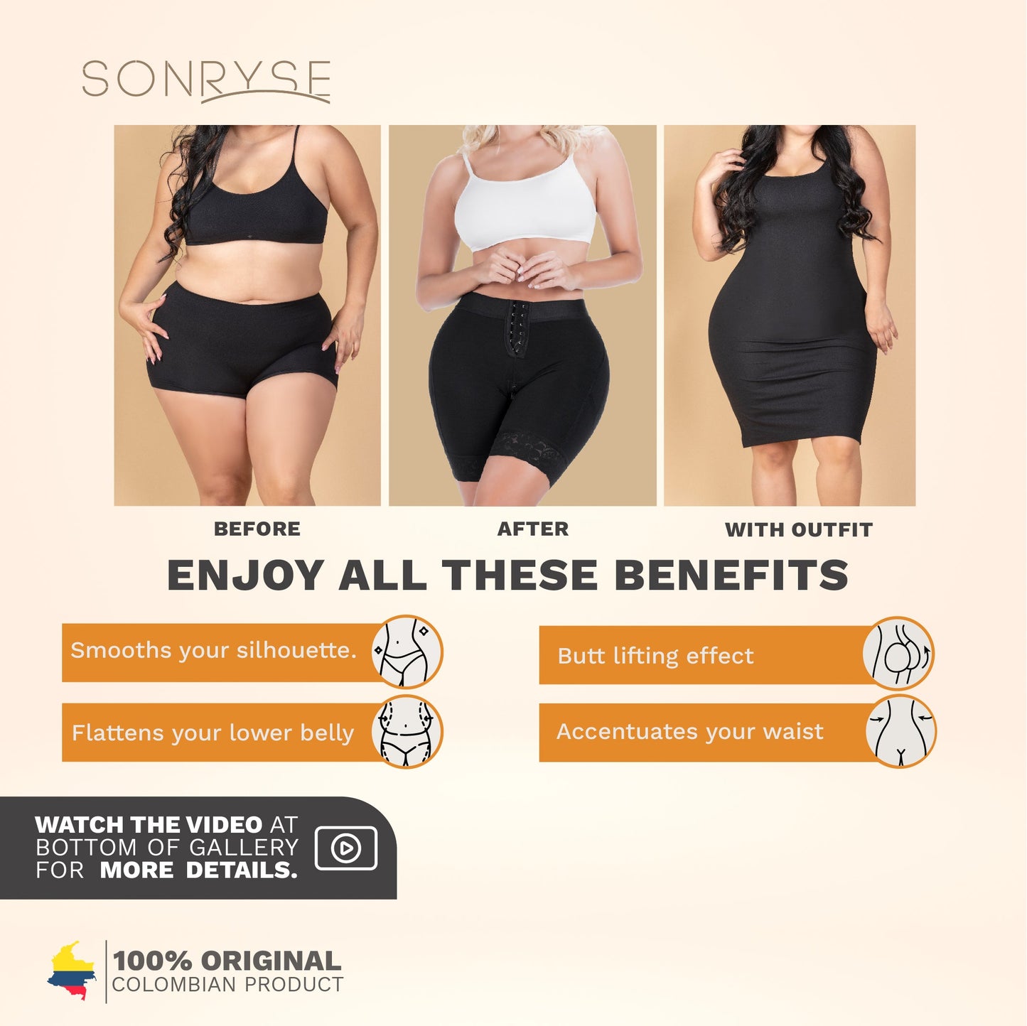 SONRYSE 071BF Butt Lifting Tummy Control Fajas Shorts For Daily Use