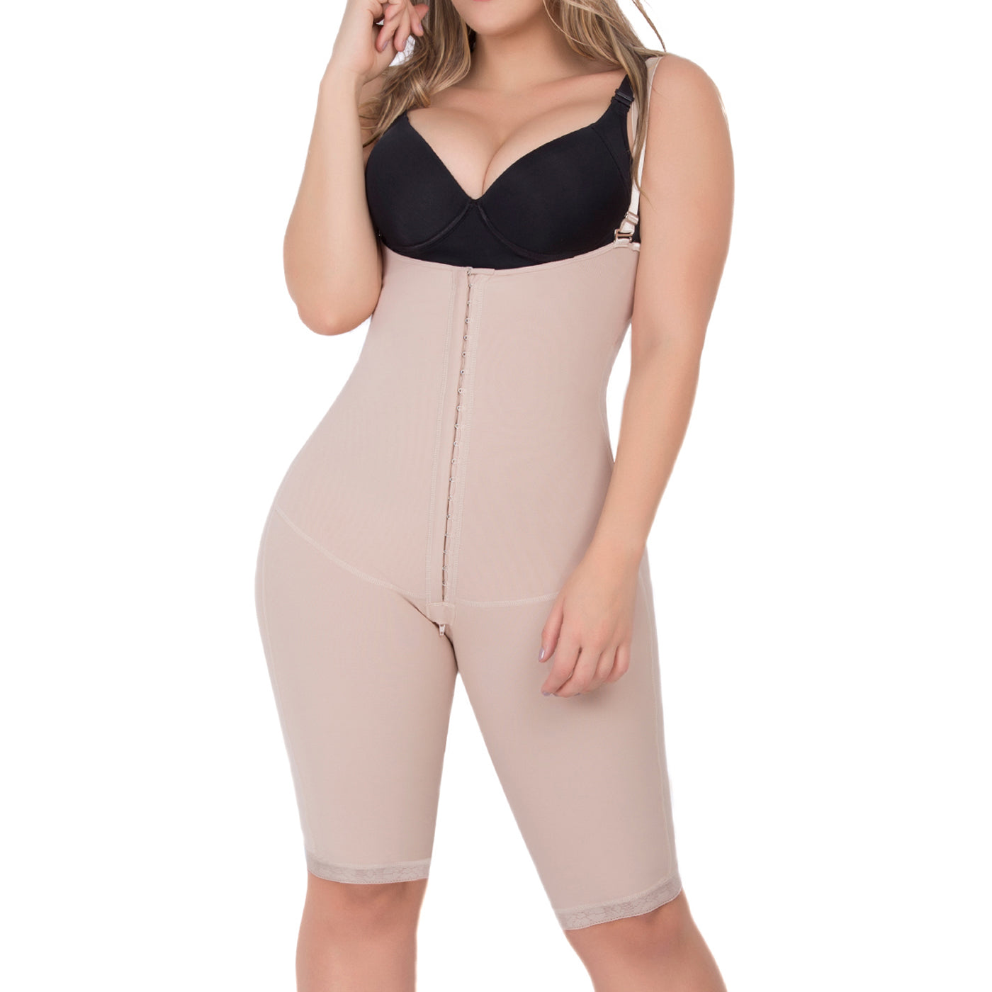 UpLady 6172 Tummy Control Butt Lifter Knee Length Bodysuit Open Bust Powernet