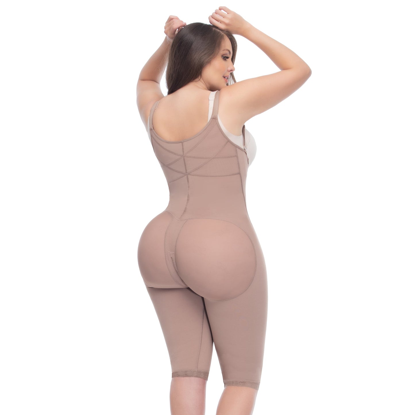 UpLady 6172 Tummy Control Butt Lifter Knee Length Bodysuit Open Bust Powernet